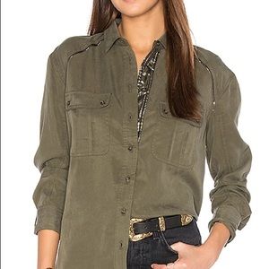 Free People Off Campus Green Button Down Top